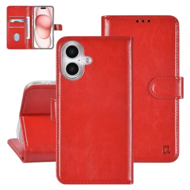 TUNIQ iPhone 16 Book-Case H&uuml;lle mit Kartenhalter Rot