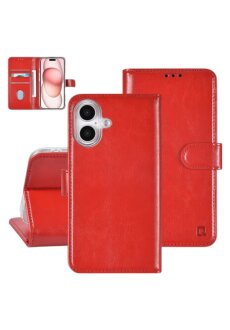 TUNIQ iPhone 16 Book-Case Hülle mit Kartenhalter Rot