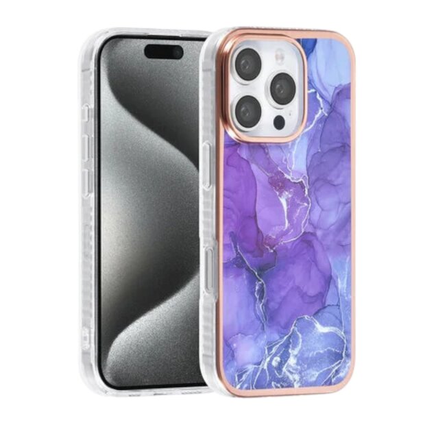 TUNIQ iPhone 16 Pro R&uuml;ckcover H&uuml;lle Silikon -  Marmor Lila