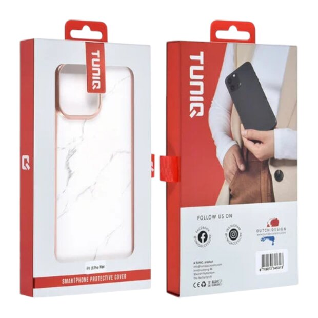 UNIQ iPhone 16 Pro Max Back-Cover Marmor-Wei&szlig; Eleganter Edel