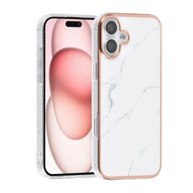Apple iPhone 16 Plus Handyh&uuml;lle Backcover Marmor-Wei&szlig;