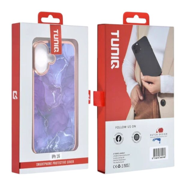 UNIQ iPhone 16 Back Cover Marmor Lila elegant