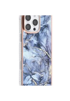 iPhone 15 TPU Handy H&uuml;lle Marmor Grau-Blau Back Cover Sto&szlig;fest Case