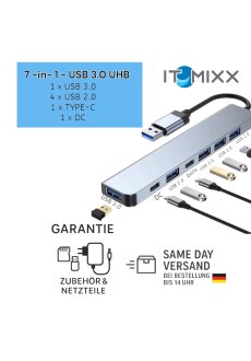 7-in-1 USB HUB Adapter – USB 3.0 + 4× USB 2.0...
