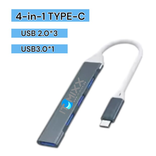 4-in-1 USB-C HUB Adapter &ndash; 1&times; USB 3.0 + 3&times; USB 2.0 &ndash; f&uuml;r MacBook &amp; Laptop