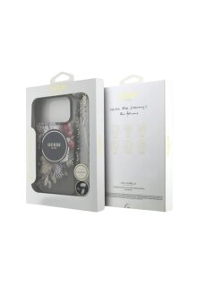 Guess iPhone 17 Pro Max R&uuml;ck-Cover H&uuml;lle - Magsafe IML Blumen-Design mit Perlenband Schwarz