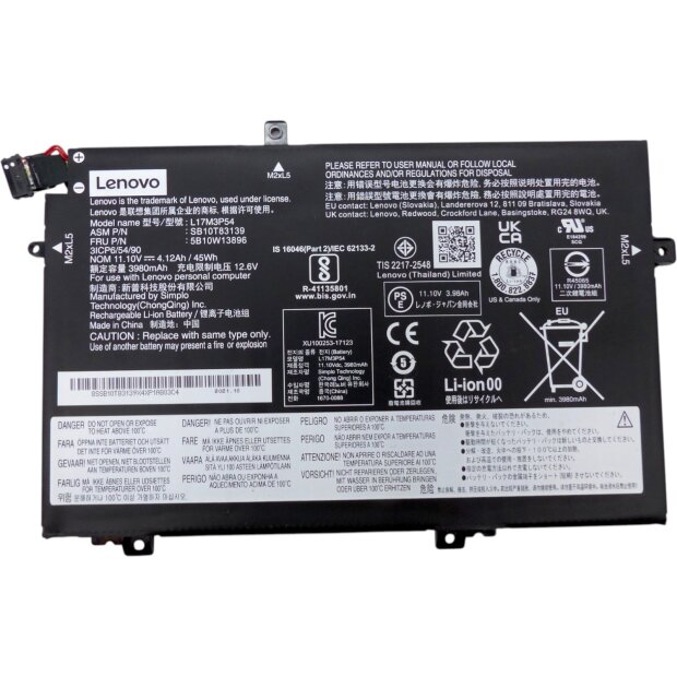 Original Lenovo Akku L17M3P54 ThinkPad L14 L15 Gen 1 2 SB10T83139 45Wh 70% Health